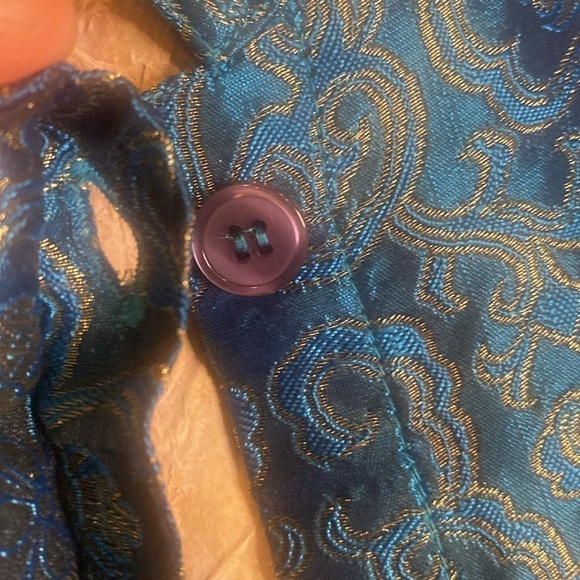 VTG Peacock Blue W/Gold Floral Threading Asian Jacket long Blazer Size Sz L - Picture 11 of 12